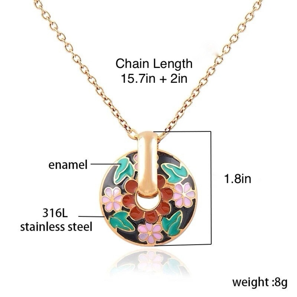 New Gold Bohemian Enamel Colored Disc Chunky Necklace & Huggie Hoop Earrings - Picture 9 of 10